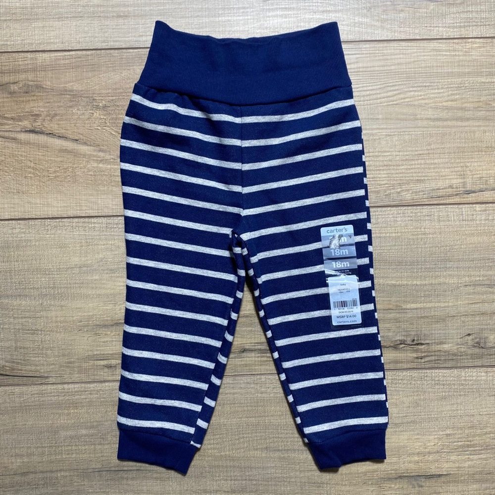 Carters Baby Boys Striped Pull On Pants Size 18 Months Navy Blue And Gray